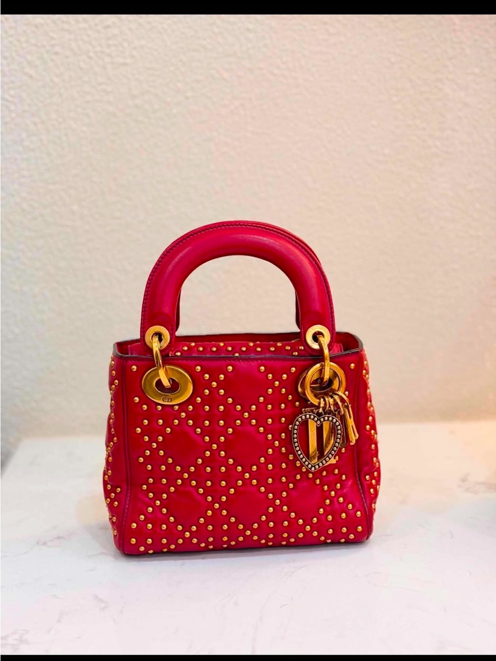 Red Studded Top-Handle Women's Bag with Gold Hardware
Used Dior small